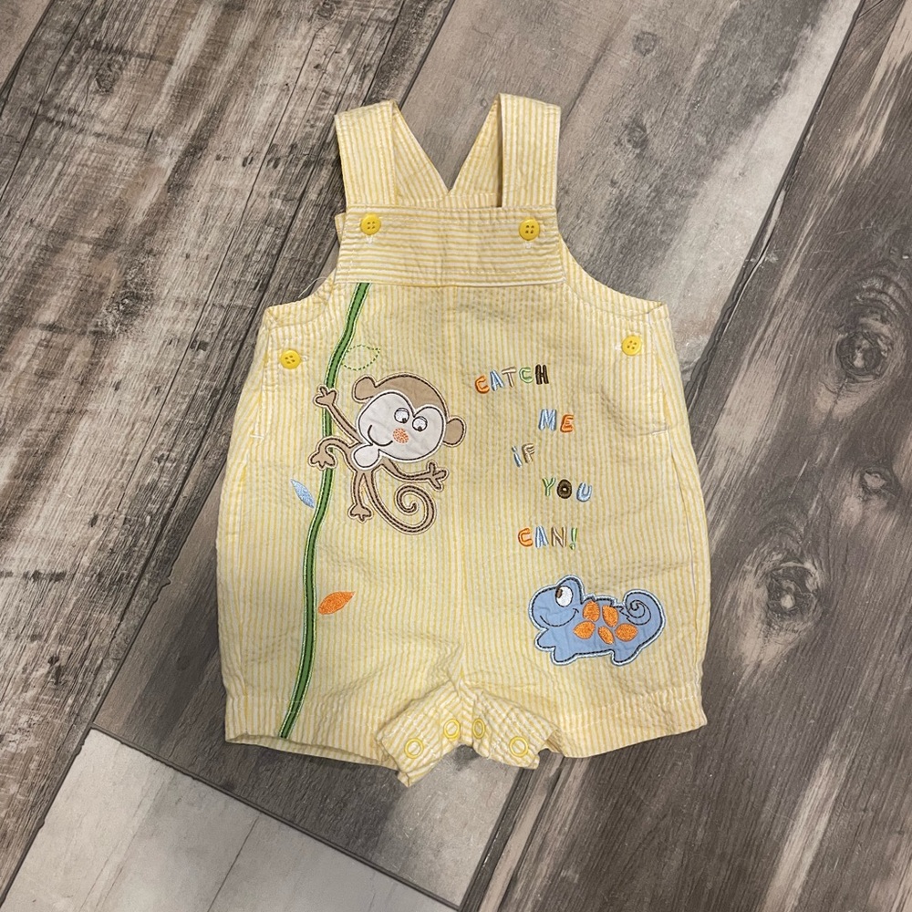 Okie Dokie Yellow Overalls with Embroidered Animals